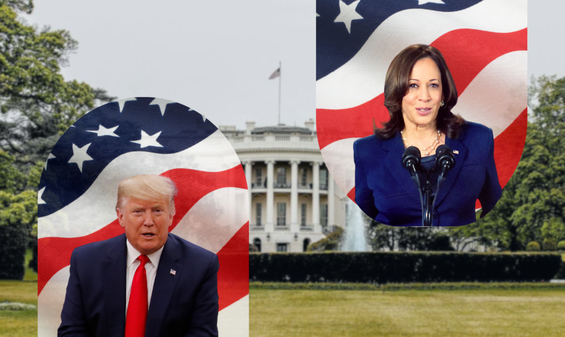 Harris and Trump on background of White House © EUISS